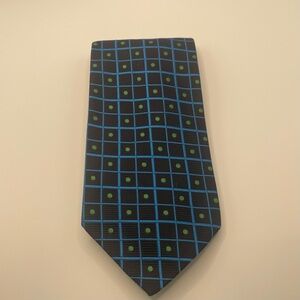 Gene Meyer Made in Italy 100% Silk Men's Black and Blue Checkered Tie